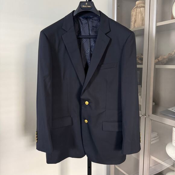 Brooks Brothers Navy Wool Gold Logo Button Blazer 40 Vitale Barberis 1818 Jacket - Picture 2 of 8